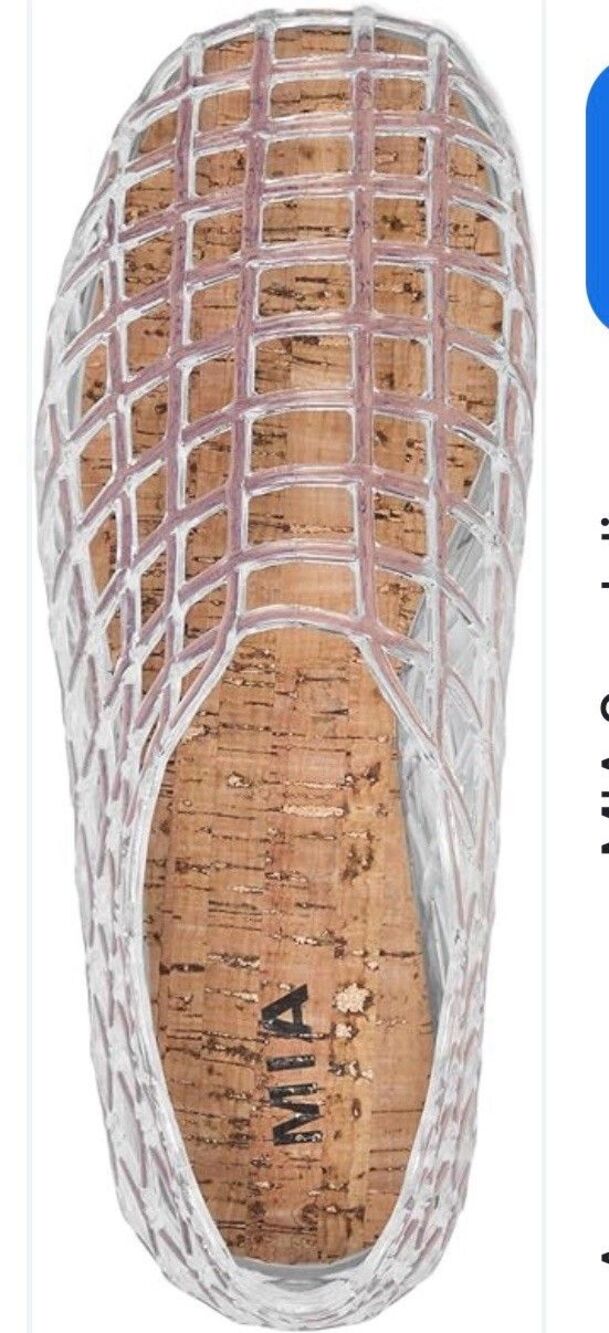 NEW Flaw MIA DARLEENE Jelly Cage Flats Sandals Cork Insoles Shoes Size 9 Clear